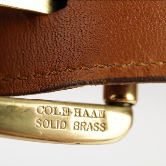 VTG USA Cole Haan Mens Belt Size 42 Brown Leather Tan Inlay Handcrafted Maine - Picture 8 of 16